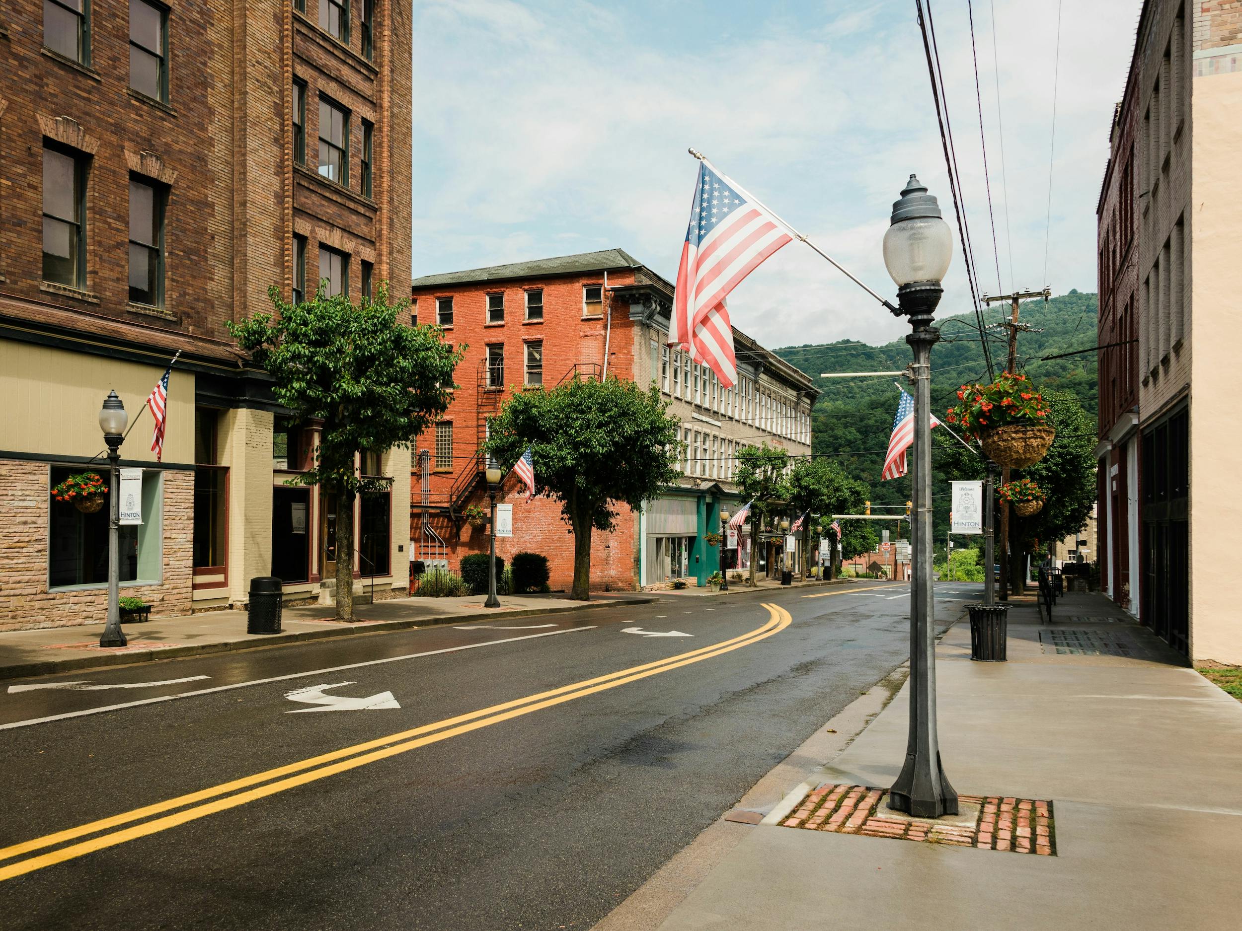 An american street with flag
